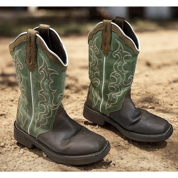 Justin Gypsy Raya Brown & Green Leather Western Cowgirl Boots Women’s Size 9B - Picture 1 of 8